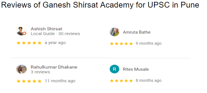 Reviews of Ganesh Shirsat Academy for UPSC in Pune.